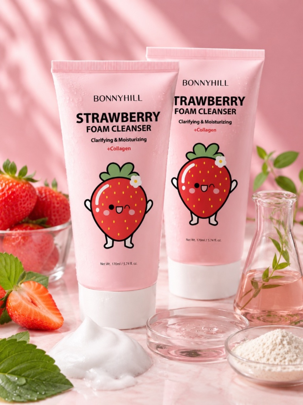Lot 2 Bonnyhill Strawberry Foam Cleanser 170ml K-Beauty Niacinamide Collagen